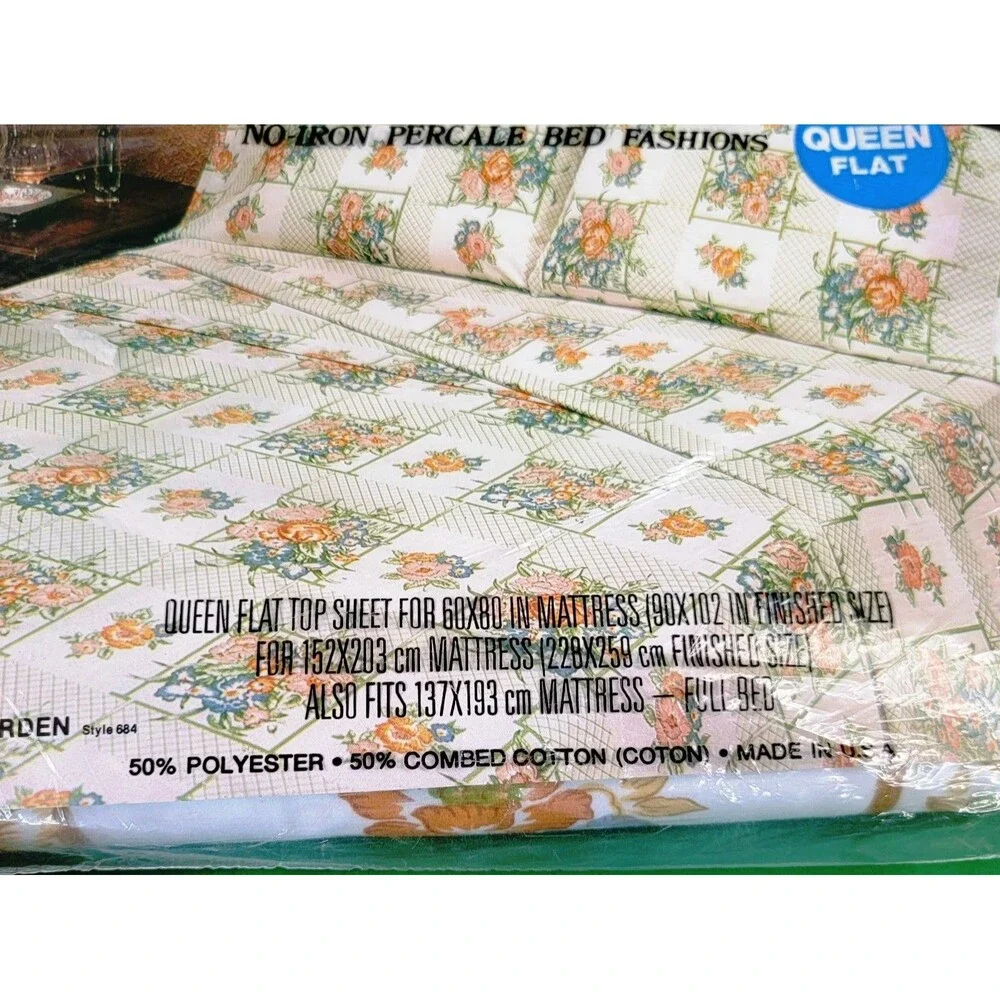 Cannon Monticello Queen Fitted & Flat Sheets Floral Window Garden Multicolor NEW